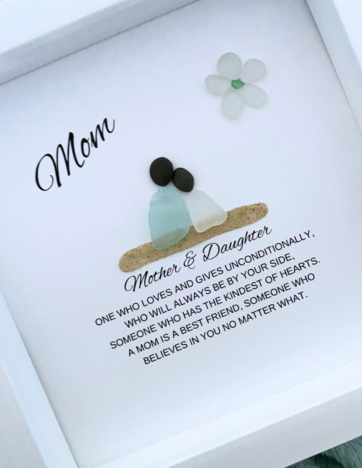 Mom Mother Daughter Personalized Mother’s Day Gift from Daughter Birthday Pebble Art Sea Glass Unique Mother & Daughter Handmade Wall Decor