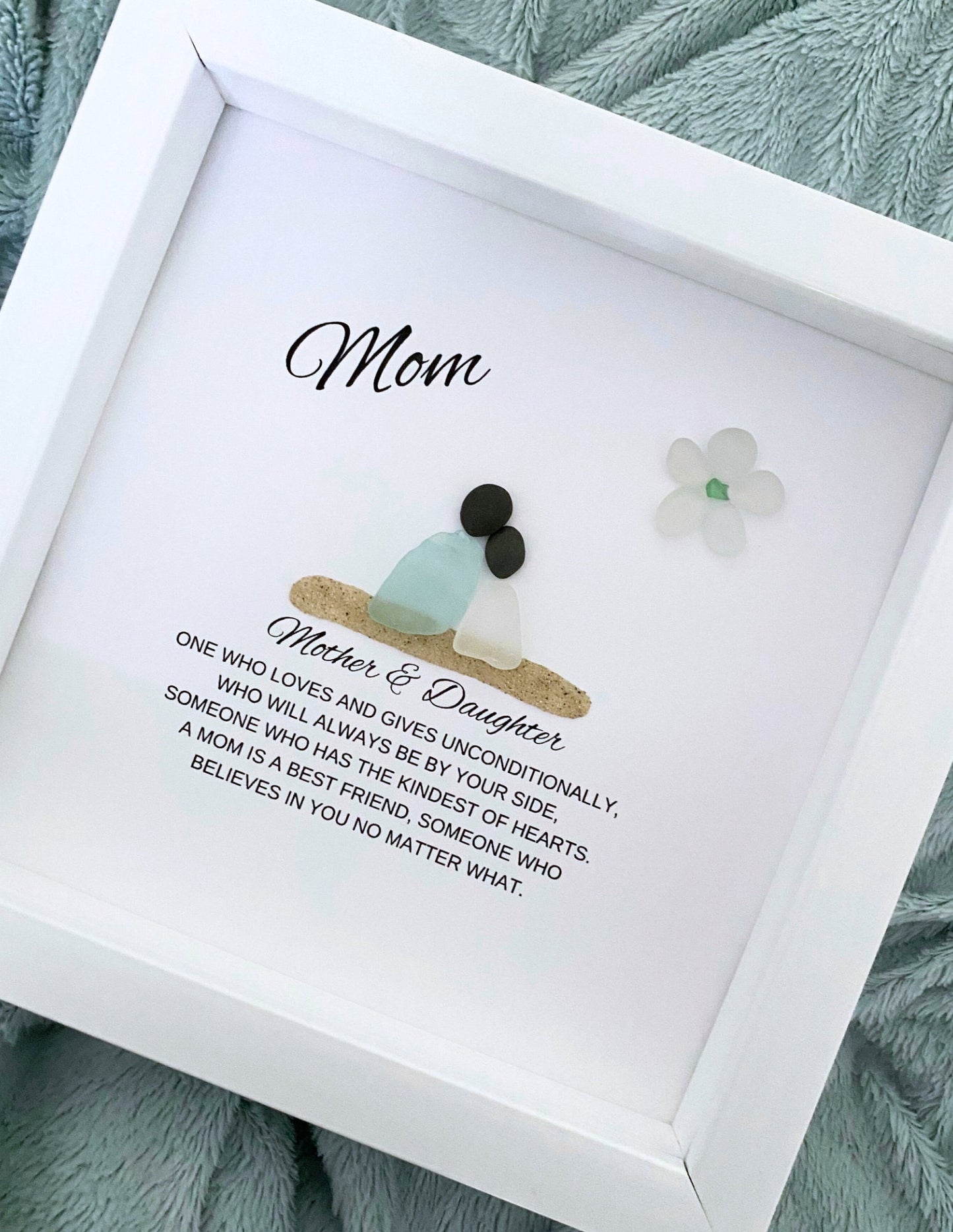 Mom Mother Daughter Personalized Mother’s Day Gift from Daughter Birthday Pebble Art Sea Glass Unique Mother & Daughter Handmade Wall Decor
