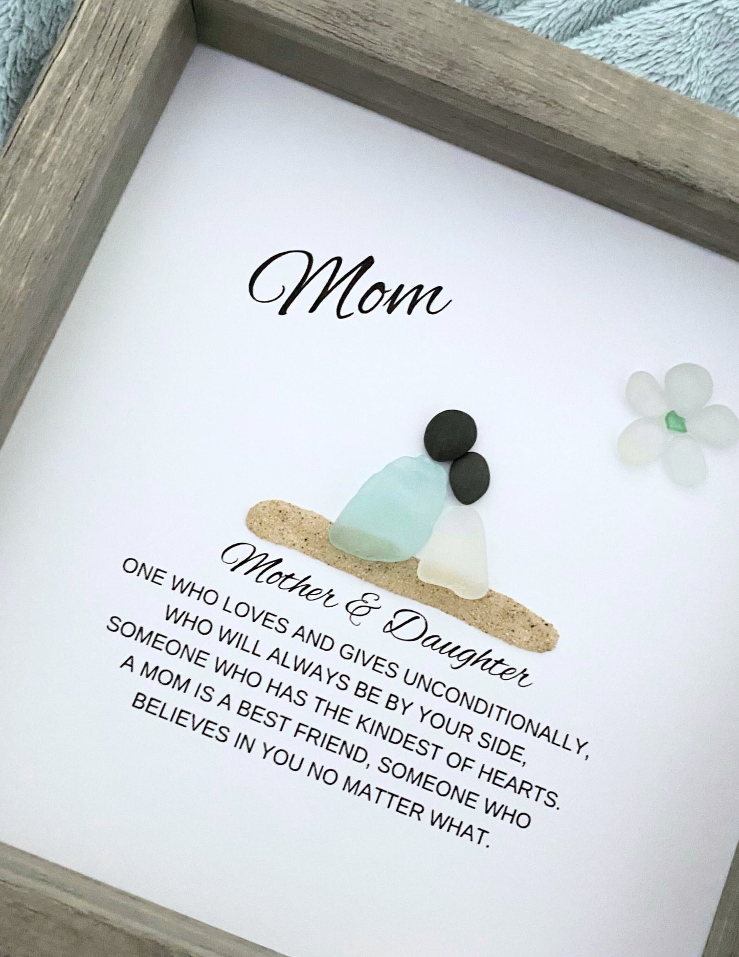 Mom Mother Daughter Personalized Mother’s Day Gift from Daughter Birthday Pebble Art Sea Glass Unique Mother & Daughter Handmade Wall Decor