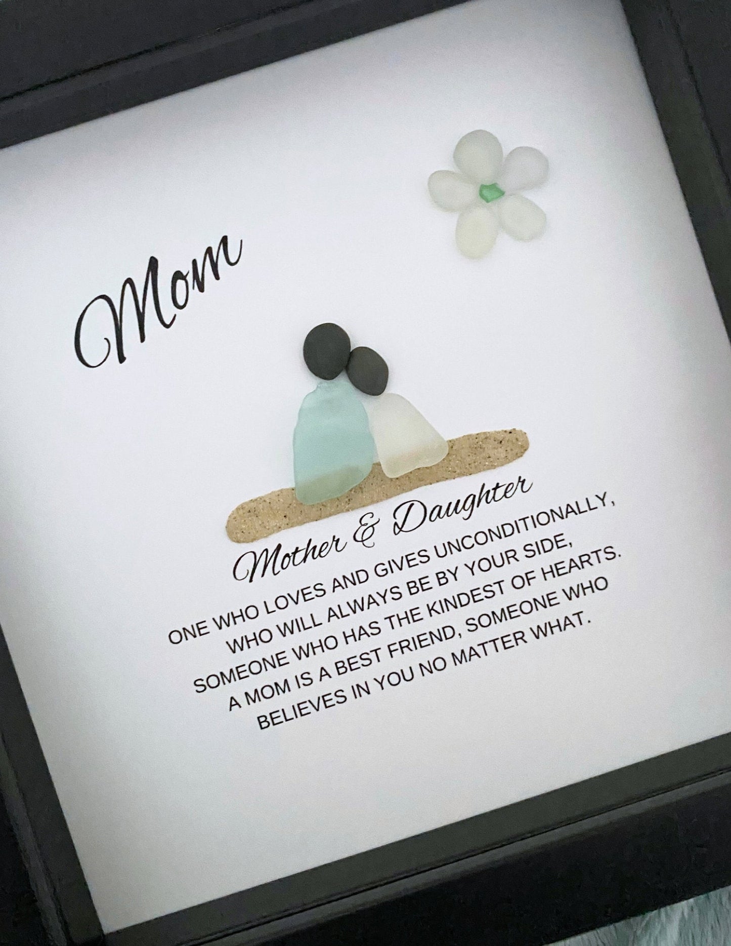 Mom Mother Daughter Personalized Mother’s Day Gift from Daughter Birthday Pebble Art Sea Glass Unique Mother & Daughter Handmade Wall Decor