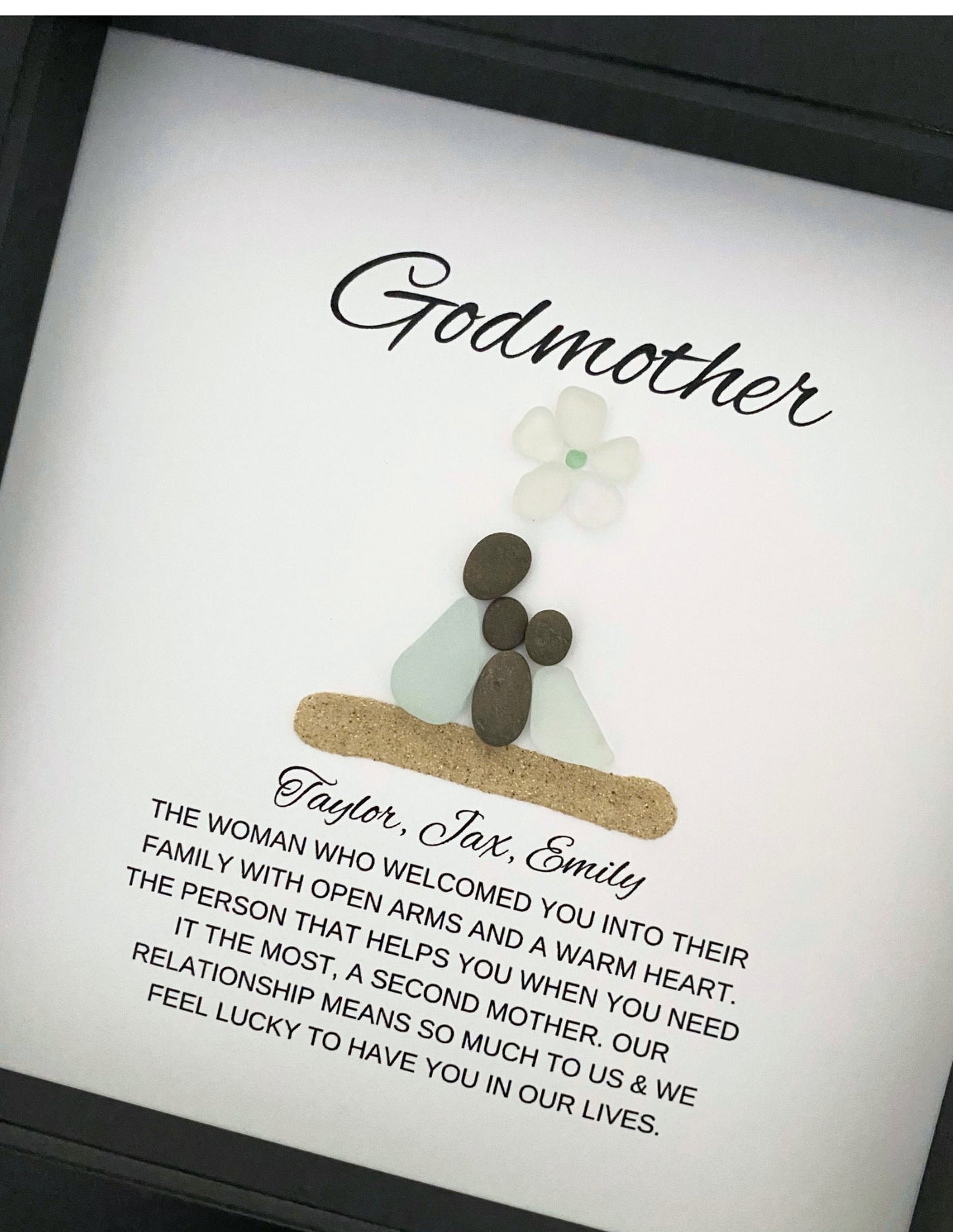 Godmother Gift | Unique God Mom Gift | Birthday Gift for Godmother | Gifts from God Daughter | Handmade Pebble Art | Sea Glass Art | Mother's Day Gift | Christmas Gift 