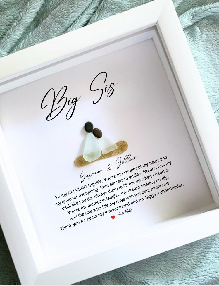 Handmade personalized Big Sis framed sea glass wall art