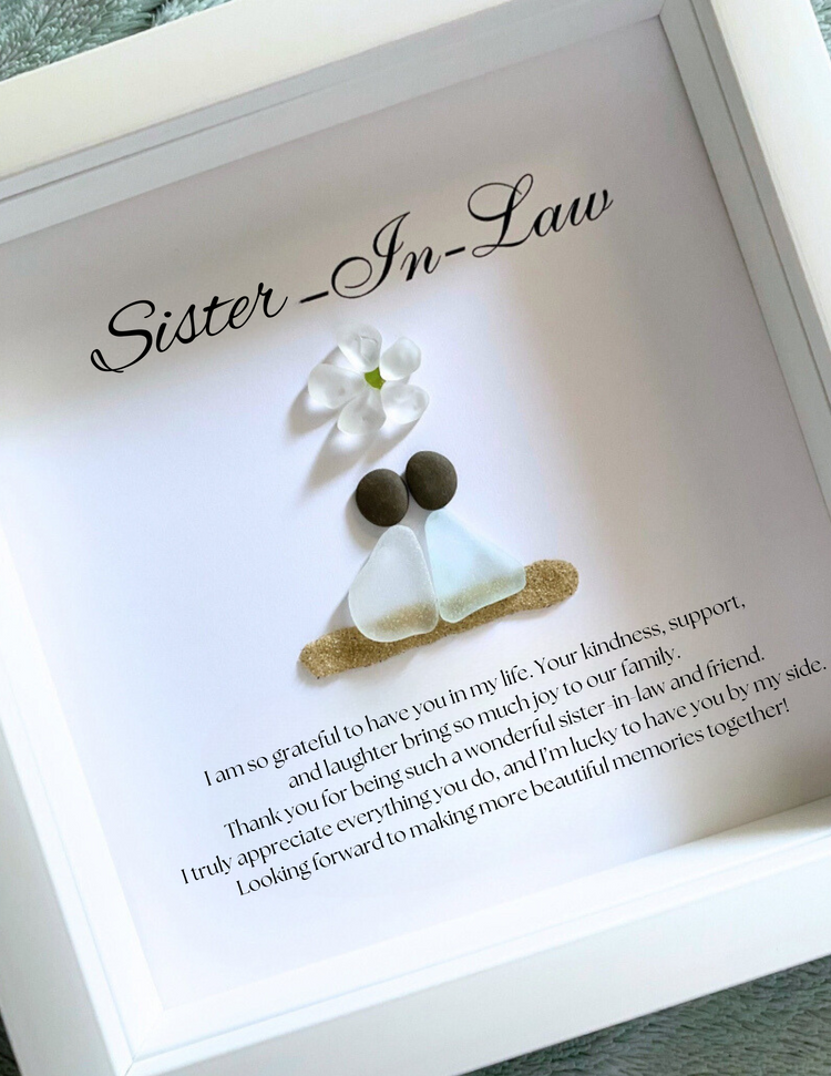 Handmade personalized Sister-In-Law framed sea glass wall art