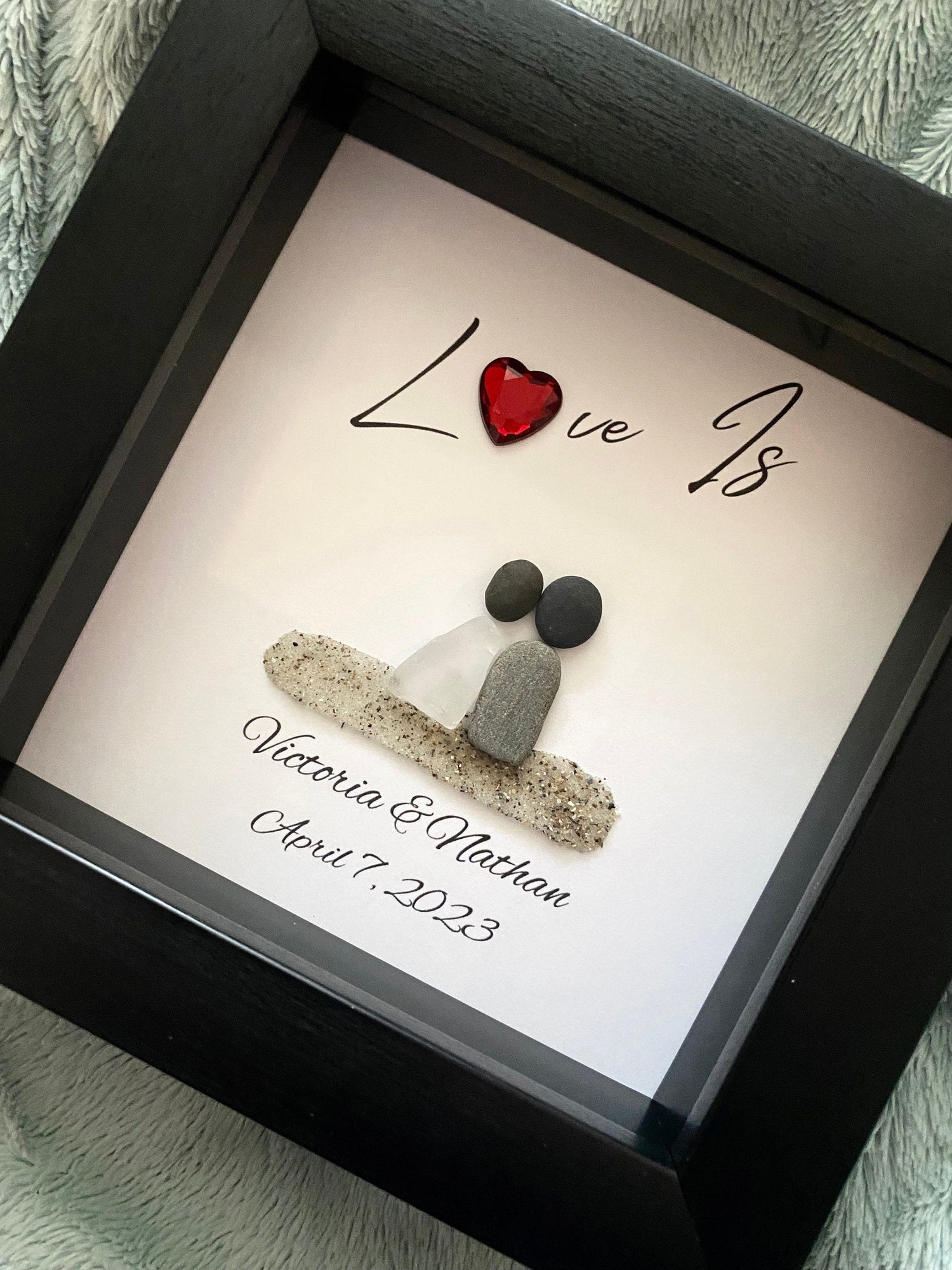 Handmade personalized Wedding/Anniversary framed sea glass wall art