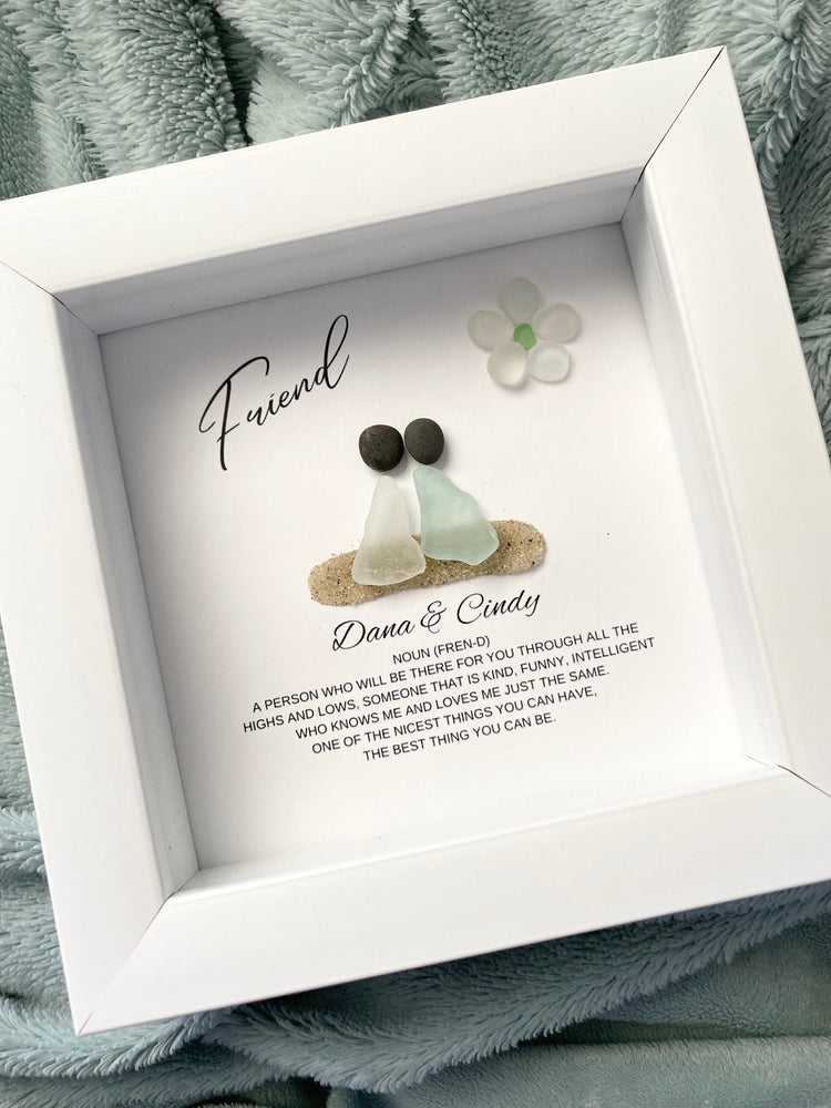 Handmade personalized Friend framed sea glass wall art