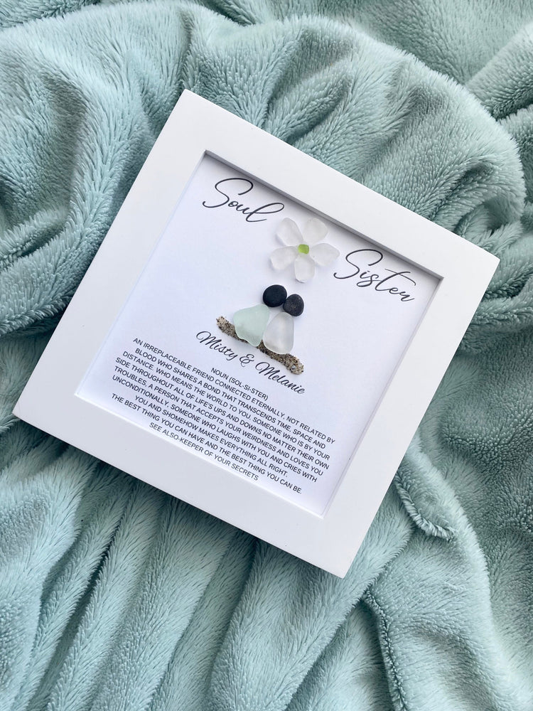 Handmade personalized Soul Sister framed sea glass wall art