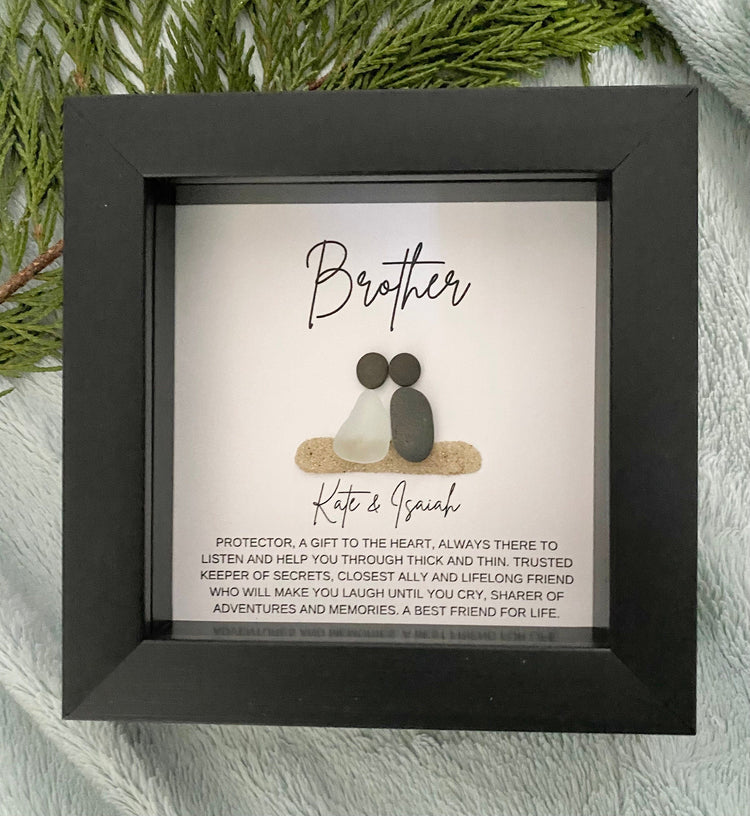 Handmade personalized Brother framed sea glass wall art