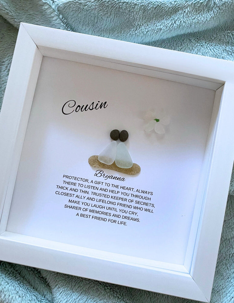 Handmade personalized Cousin Gift framed sea glass wall art