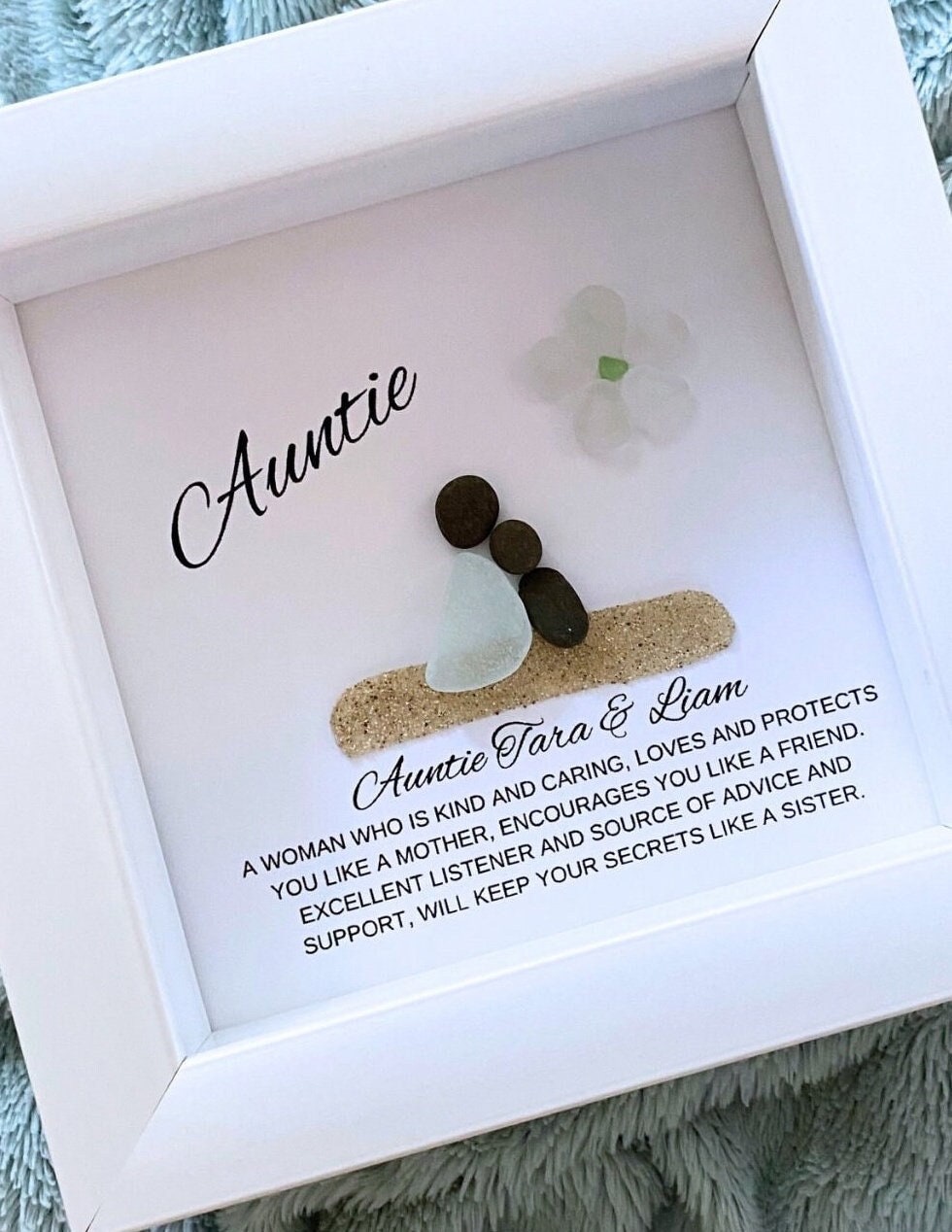 Handmade personalized Aunt framed sea glass wall art