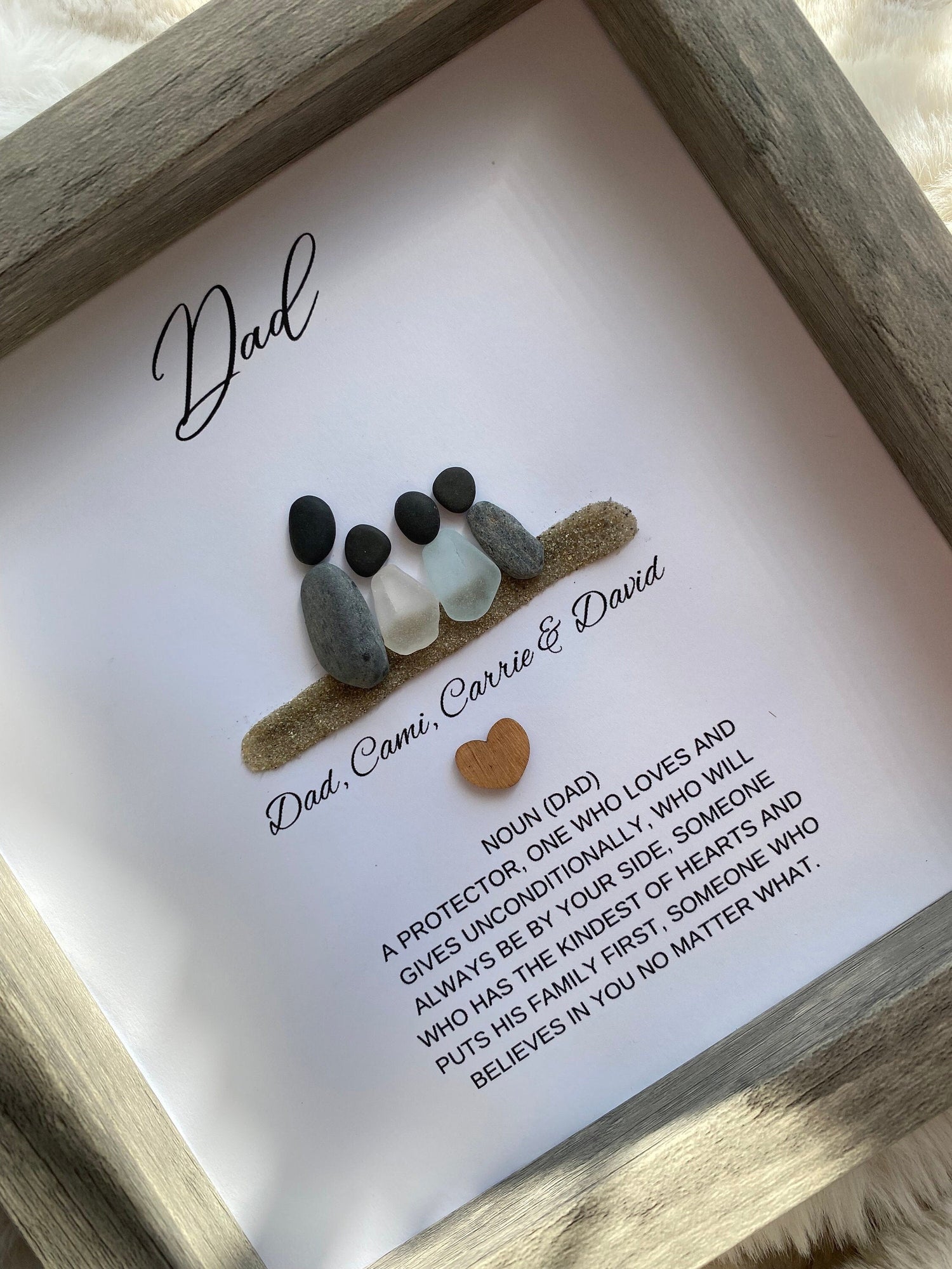 Handmade personalized Dad framed sea glass wall art