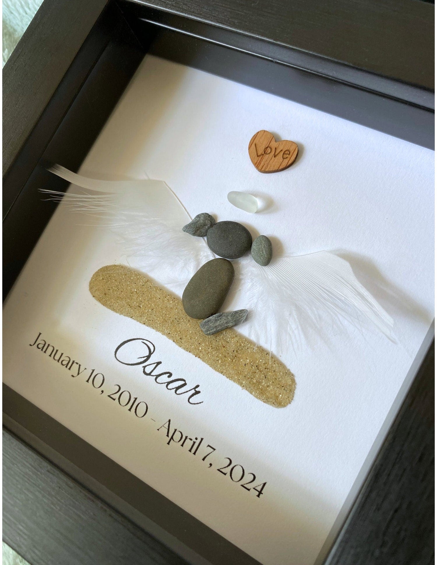 Handmade personalized Dog Memorial Bereavement Gift framed sea glass wall art