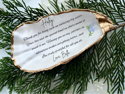 Big Sister Gift Personalized Sister Gift Handmade Sister Birth Flower Oyster Shell Ring Dish Unique Big Sister Gift