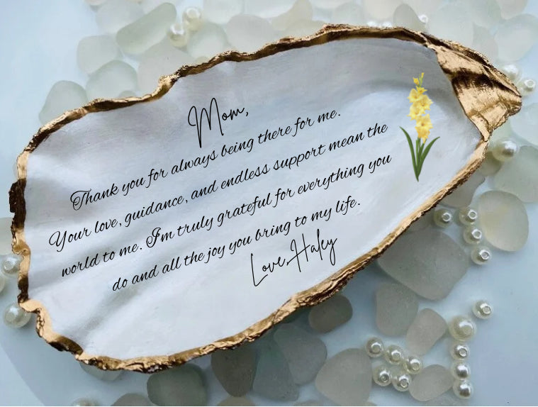 Mom Gift Personalized Special Mom Gift Birth Flower Gift Oyster Shell Ring Dish for Mom Christmas Gift Birthday Gift