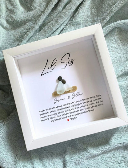 Personalized Sister Gift Lil Sis Gift Handmade Sister Art Sea Glass Sister Git Custom Pebble Art Unique Sister Gift Birthday Gift for Sister