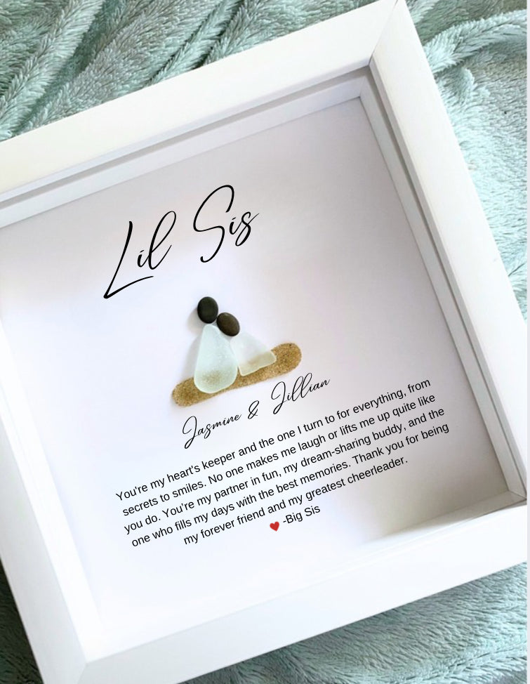 Personalized Sister Gift Lil Sis Gift Handmade Sister Art Sea Glass Sister Git Custom Pebble Art Unique Sister Gift Birthday Gift for Sister