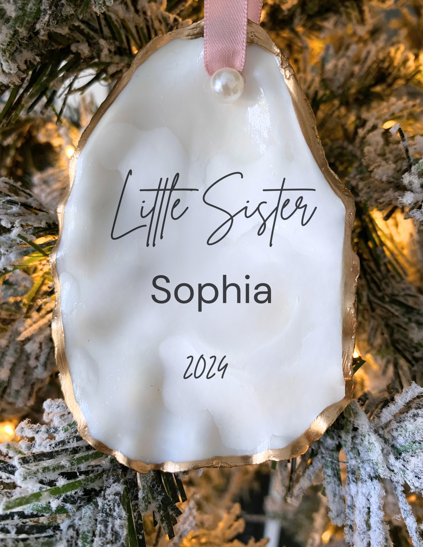 Little Sister Gift Personalized Sister Christmas Gift Little Sister Christmas Ornament Sister Oyster Shell Coastal Ornament Sister Christmas Decor