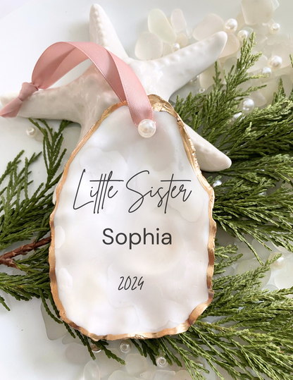 Little Sister Gift Personalized Sister Christmas Gift Little Sister Christmas Ornament Sister Oyster Shell Coastal Ornament Sister Christmas Decor