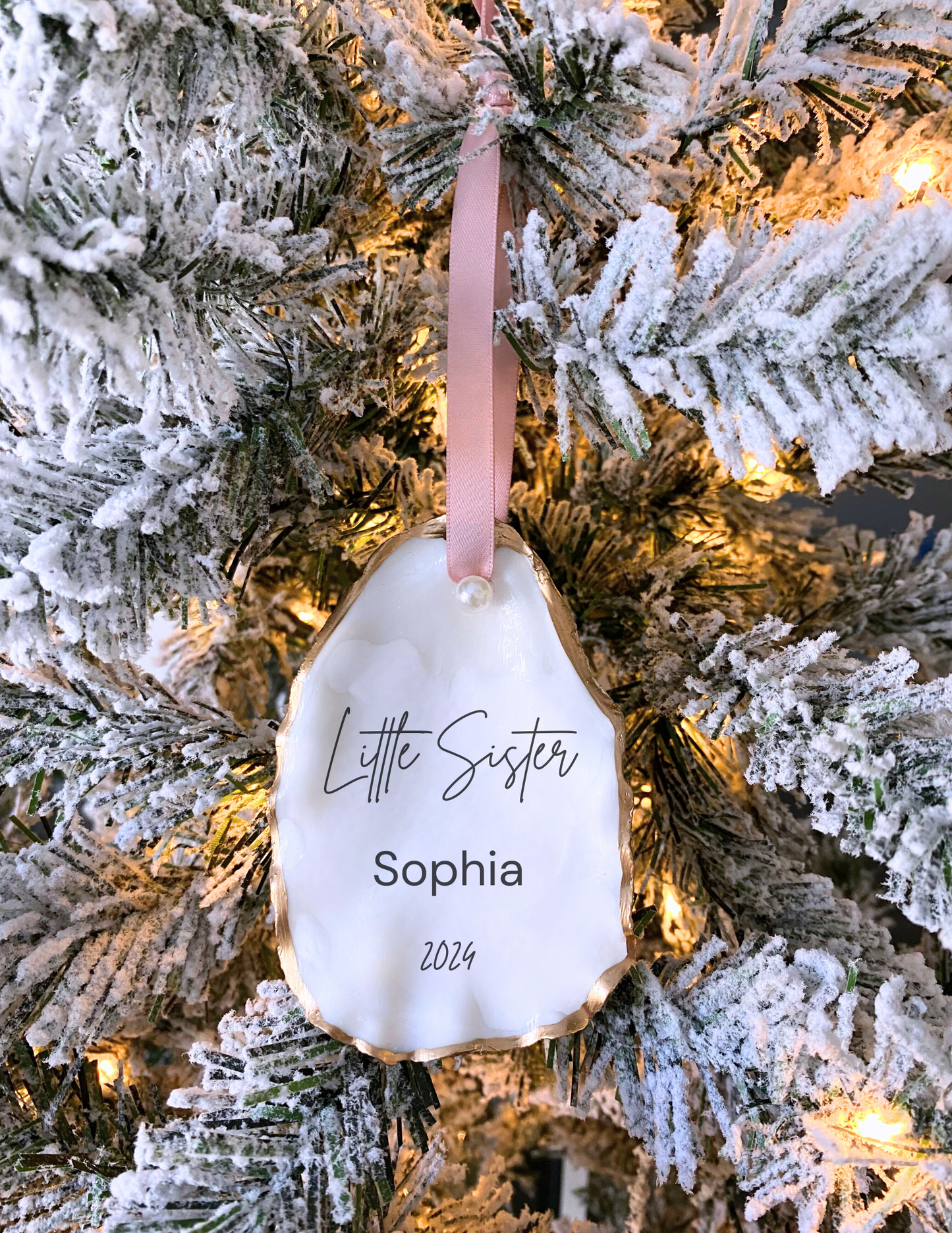 Little Sister Gift Personalized Sister Christmas Gift Little Sister Christmas Ornament Sister Oyster Shell Coastal Ornament Sister Christmas Decor