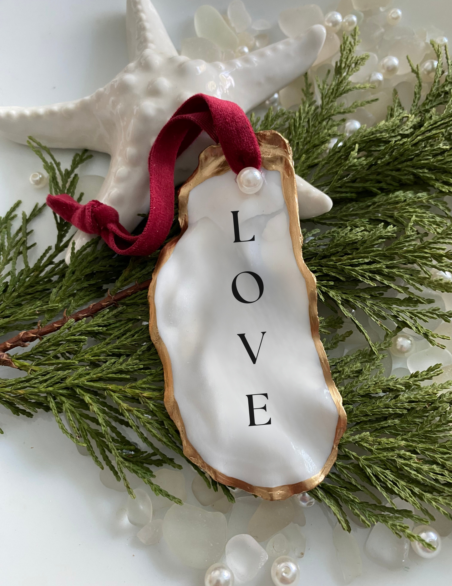 Heirloom Christmas ornament, Peace Love Joy ornament, personalized shell ornament, oyster shell decor, coastal keepsake, handmade holiday gift, mom ornament, sister gift, teacher holiday gift, aunt tree ornament, friend gift 2024