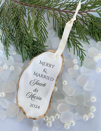 Merry and Married 2024 Christmas Ornament Wedding Ornament 2024 Handmade Shell Ornament Newlywed Christmas Tree Ornament First Christmas Nautical Ornament