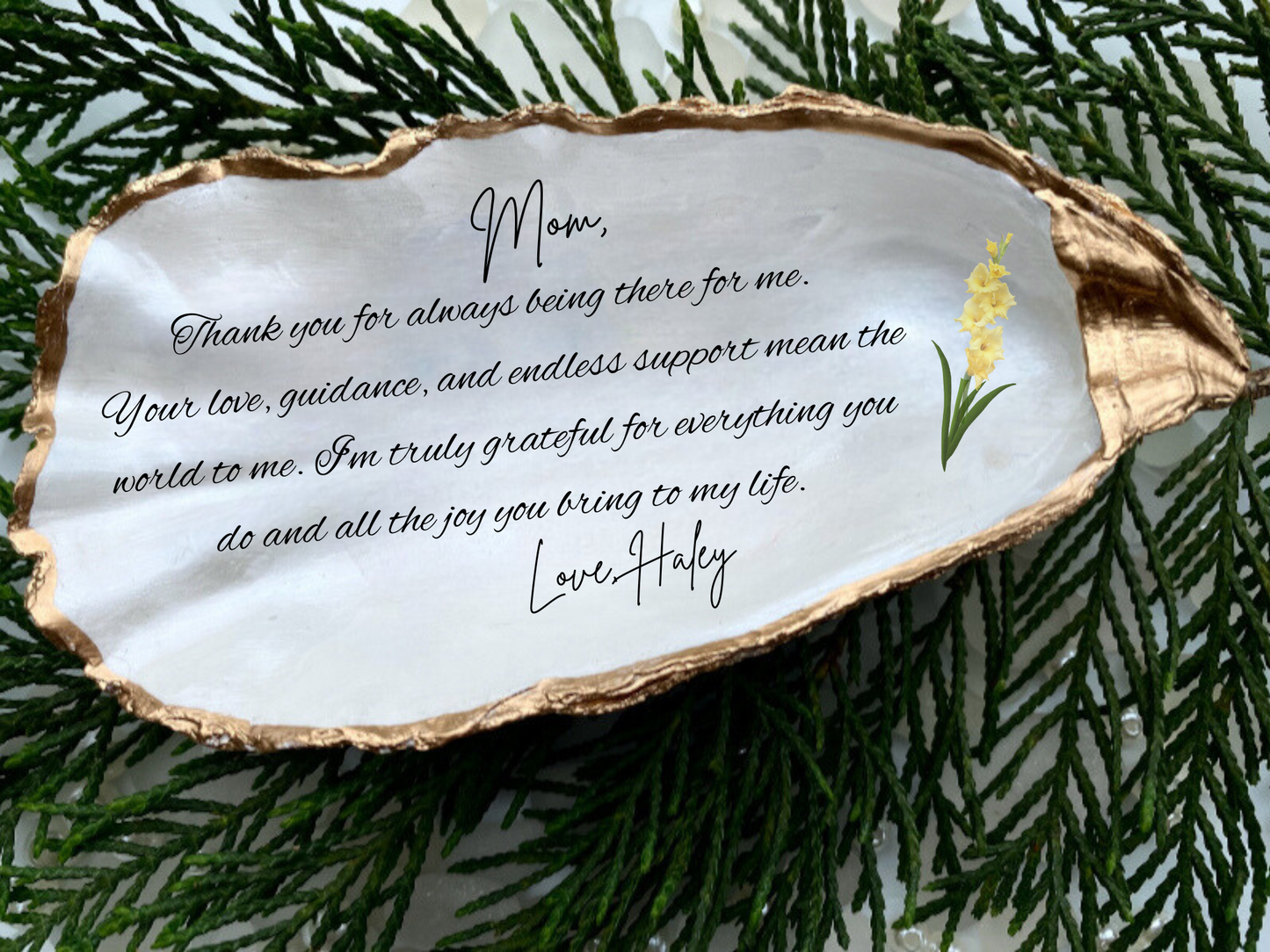 Mom Gift Personalized Special Mom Gift Birth Flower Gift Oyster Shell Ring Dish for Mom Christmas Gift Birthday Gift