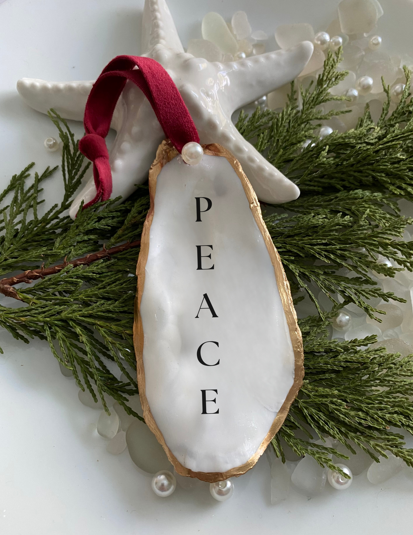 Heirloom Christmas ornament, Peace Love Joy ornament, personalized shell ornament, oyster shell decor, coastal keepsake, handmade holiday gift, mom ornament, sister gift, teacher holiday gift, aunt tree ornament, friend gift 2024