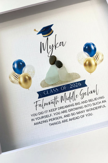 Graduation-themed sea glass art personalized gift with text and graphics on a white background