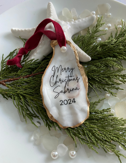 Sister Christmas Ornament, Best Friend Gift 2024, Mom Keepsake, Teacher Ornament, Aunt Christmas Gift, Personalized Oyster Shell Ornament, Handcrafted Holiday Gift, Custom Gold Gilded Ornament, Unique Christmas Decoration, Thoughtful Tree Keepsake