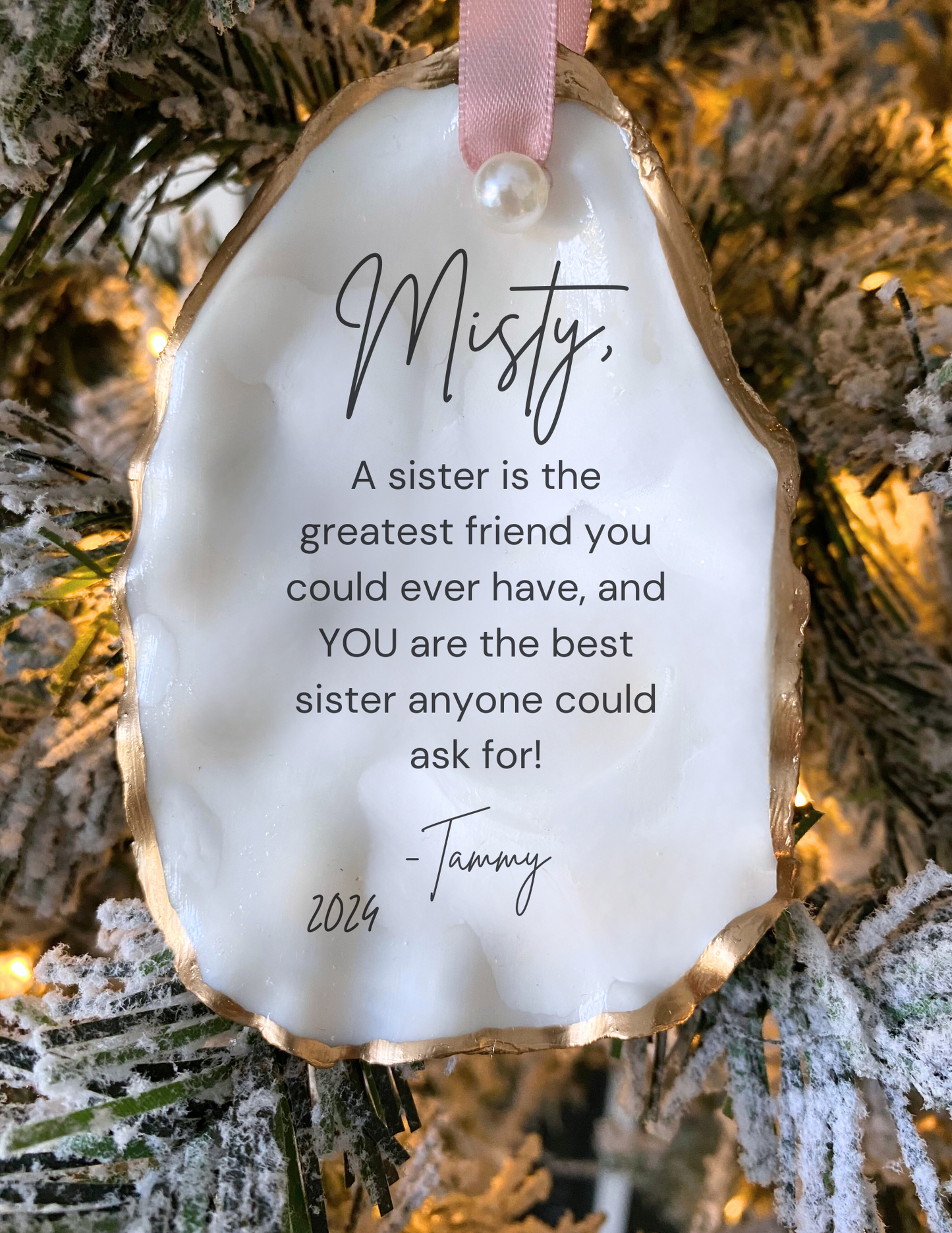 Sister Gift Personalized Sister Christmas Gift Sister Christmas Ornament Sister Oyster Shell Coastal Ornament Sister Christmas Decor