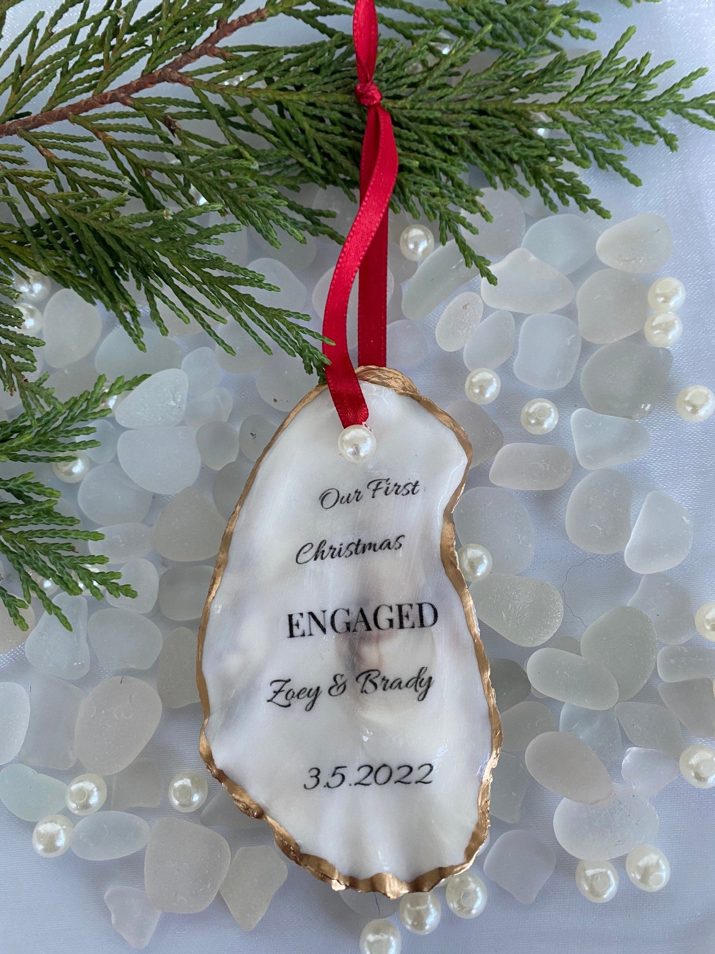 Engagement Ornament Personalized Beautiful Oyster Ornament Gift Coastal Wedding Ornament 2024 Engagement Ornament Our First Christmas 2024