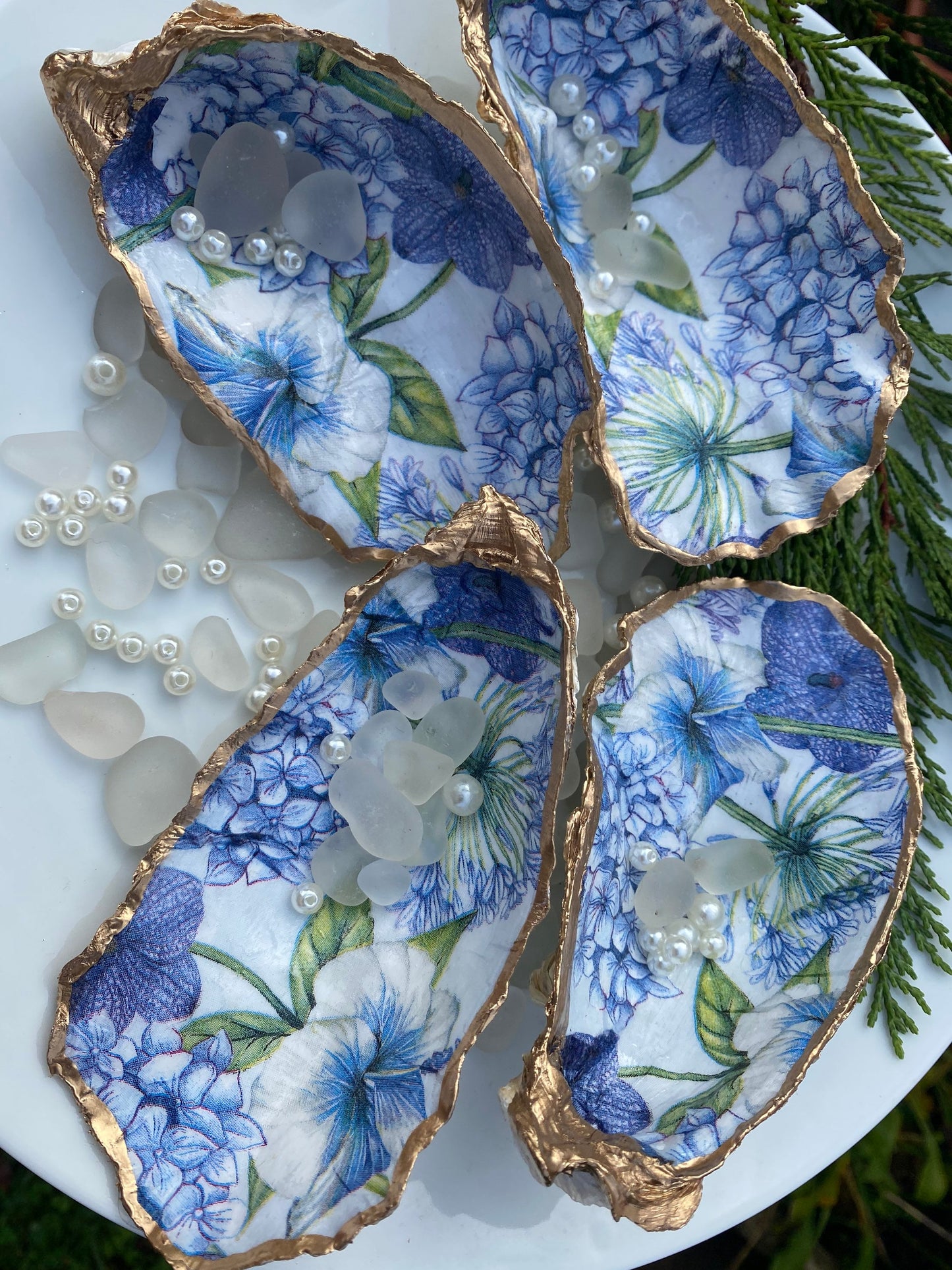 Something Blue, Elegant Flower Oyster Shell Ring Dish, Gift for the Bride, Bridal Party Gifts, Beach Wedding, Hostess Gift, Birthday Gifts