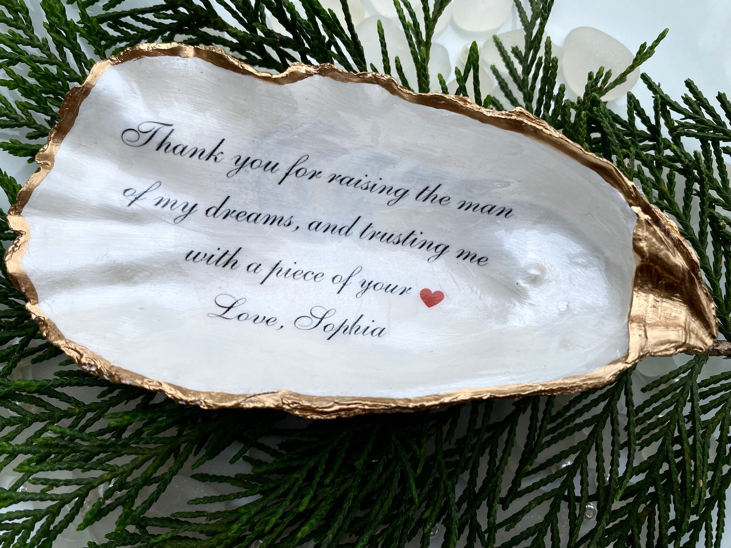 Unique Mother of the Groom Gift, Thank You for Raising the Man of My Dreams, Handmade Personalized Oyster Keepsake Dish, Mother-in-Law Gift