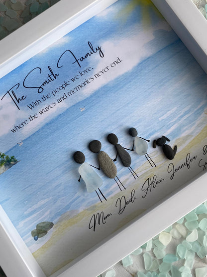 Family Sea Glass Art Personalized Beach Picture Family Pebble Art Sea Glass Art Birthday Gift for Her Gifts for Mom Birthday Gift for Dad