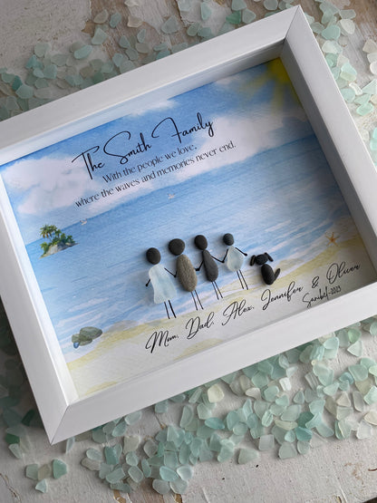 Family Sea Glass Art Personalized Beach Picture Family Pebble Art Sea Glass Art Birthday Gift for Her Gifts for Mom Birthday Gift for Dad