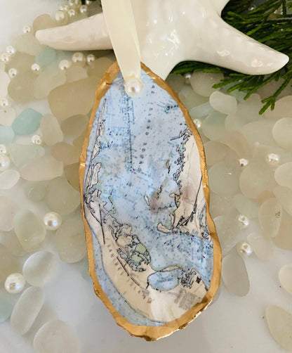 Sanibel Island Oyster Shell Christmas Ornament Personalized/Sanibel Strong/Florida/Sanibel Island/NOAA Chart/Captiva/Art/Sanibel Lighthouse