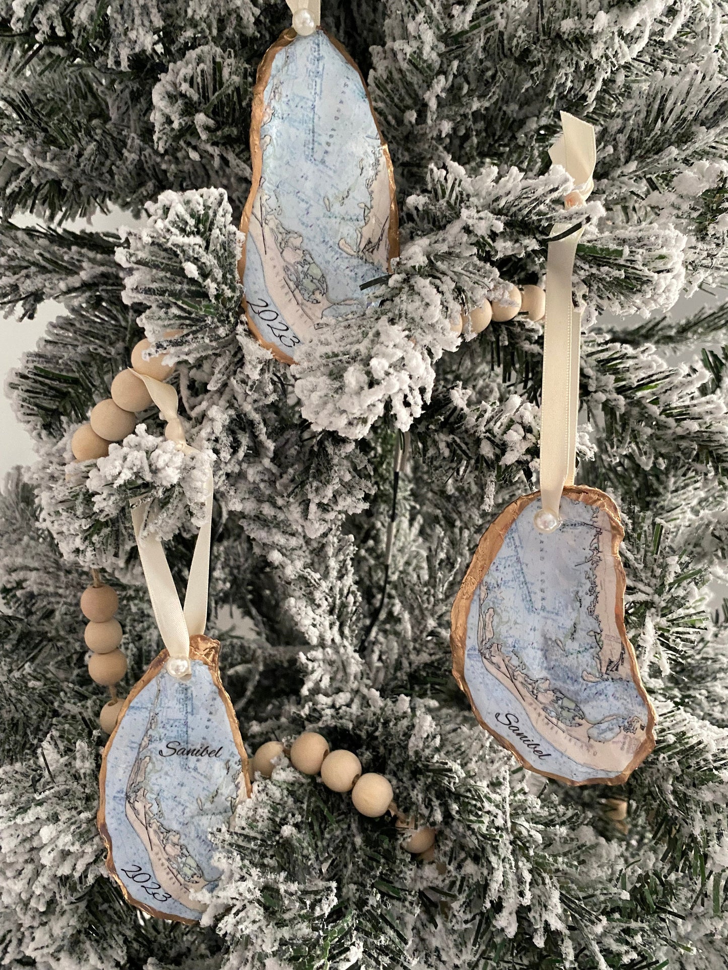 Sanibel Island Oyster Shell Christmas Ornament Personalized/Sanibel Strong/Florida/Sanibel Island/NOAA Chart/Captiva/Art/Sanibel Lighthouse