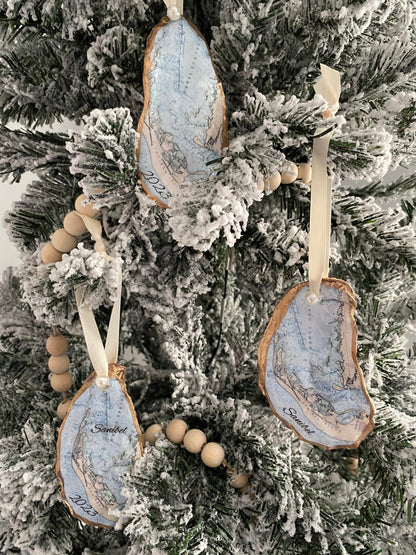 Sanibel Island Oyster Shell Christmas Ornament Personalized/Sanibel Strong/Florida/Sanibel Island/NOAA Chart/Captiva/Art/Sanibel Lighthouse