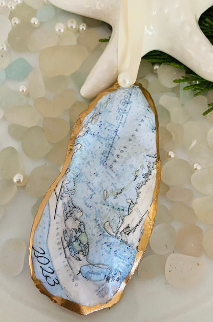 Sanibel Island Oyster Shell Christmas Ornament Personalized/Sanibel Strong/Florida/Sanibel Island/NOAA Chart/Captiva/Art/Sanibel Lighthouse