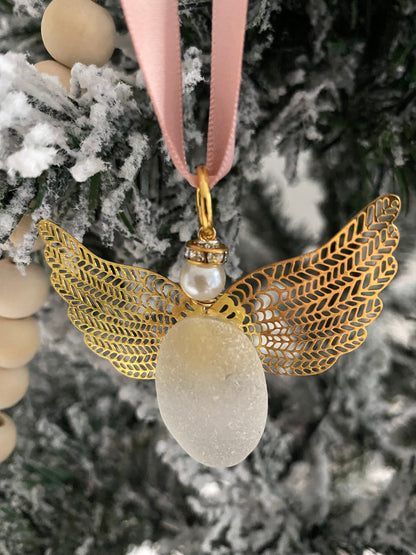 Sea Glass Ornament Angel Ornaments Sea Glass Art Christmas Gift for her Angel Gift Ornaments  Angel Wings Gift Box Angel Handmade Gift  F