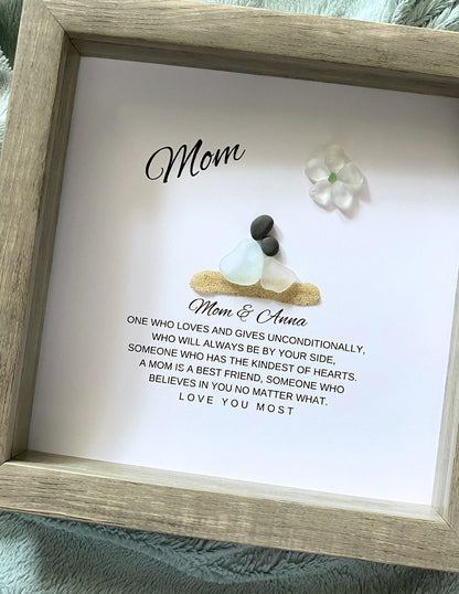 Mom Personalized Birthday Gift for Mom Gifts from Daughter Pebble Art Sea Glass Unique Mother & Daughter Handmade Mom Gift from Kids Mommy