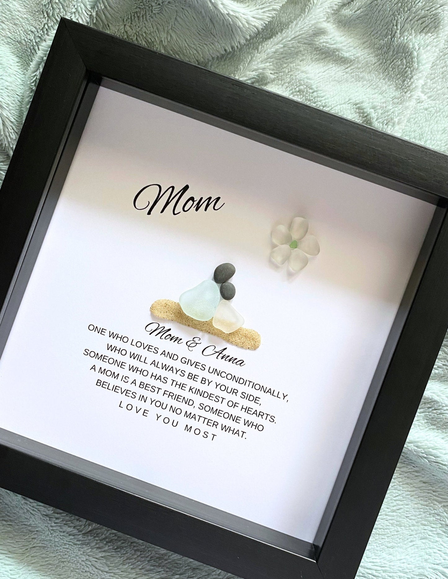 Mom Personalized Birthday Gift for Mom Gifts from Daughter Pebble Art Sea Glass Unique Mother & Daughter Handmade Mom Gift from Kids Mommy