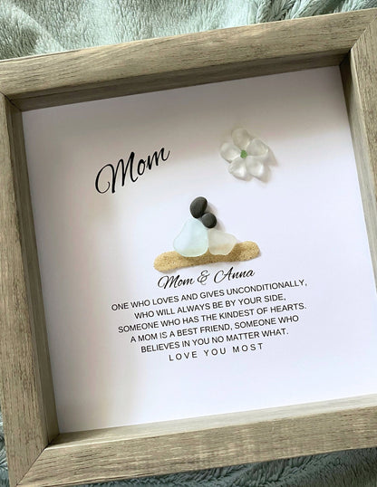 Mom Personalized Birthday Gift for Mom Gifts from Daughter Pebble Art Sea Glass Unique Mother & Daughter Handmade Mom Gift from Kids Mommy