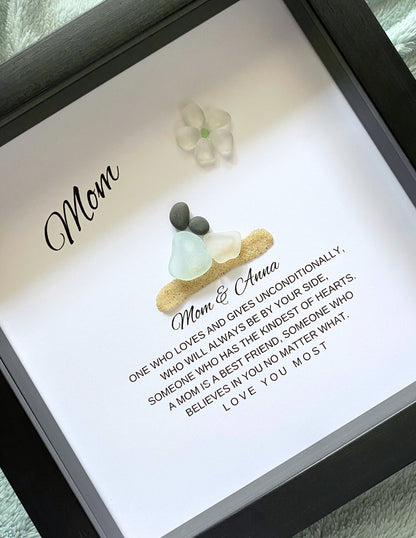 Mom Personalized Birthday Gift for Mom Gifts from Daughter Pebble Art Sea Glass Unique Mother & Daughter Handmade Mom Gift from Kids Mommy