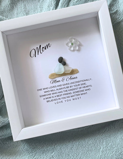 Mom Personalized Birthday Gift for Mom Gifts from Daughter Pebble Art Sea Glass Unique Mother & Daughter Handmade Mom Gift from Kids Mommy