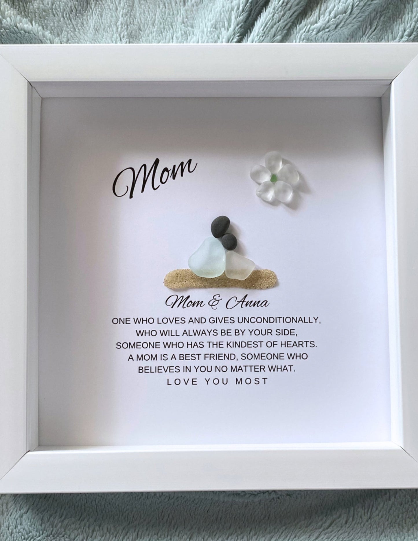 Mom Personalized Birthday Gift for Mom Gifts from Daughter Pebble Art Sea Glass Unique Mother & Daughter Handmade Mom Gift from Kids Mommy