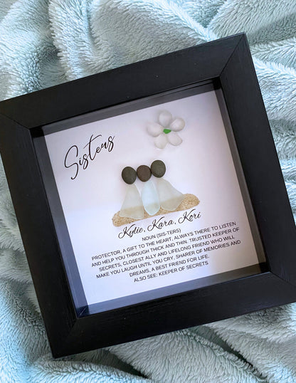 Set of 3 Framed Sea Glass Art Gifts for Sisters – Handmade & Personalized Sister Gift for all of my sisters Custom Gifts for Sisters