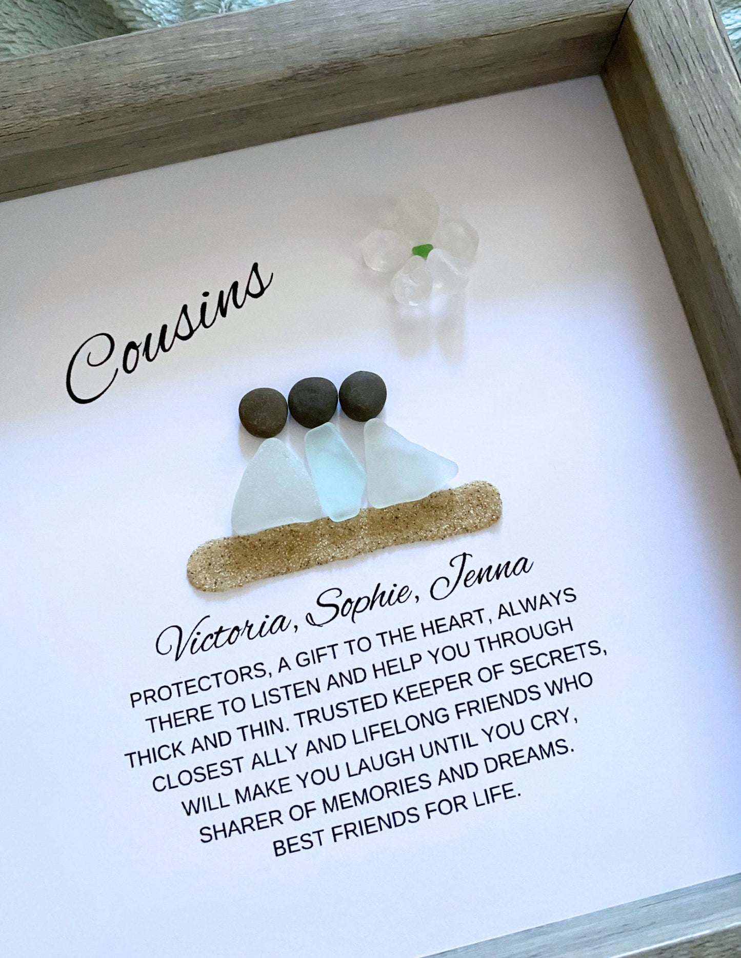 Cousin Gift Personalized Cousin Gift Sea Glass Art Cousin to Cousin Christmas Gift Cousin Birthday Gift Mothers Day Gift for Cousin