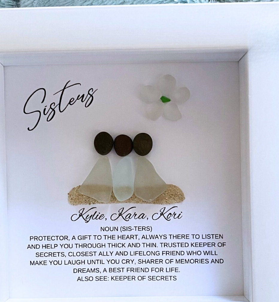 Custom sea glass art, personalized siblings, sea glass art sister, high quality sea glass art brother, sea glass art family, pebble art family