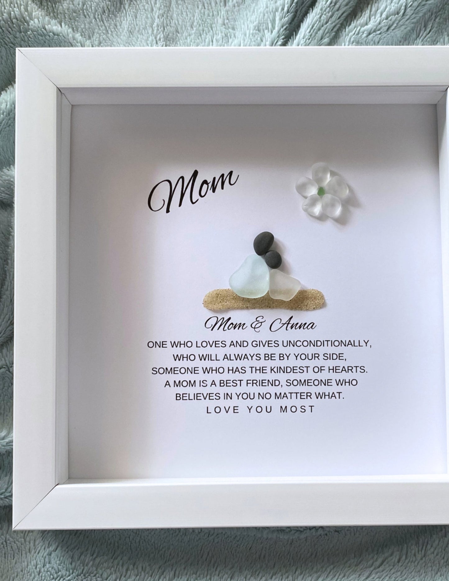 Mom Personalized Birthday Gift for Mom Gifts from Daughter Pebble Art Sea Glass Unique Mother & Daughter Handmade Mom Gift from Kids Mommy