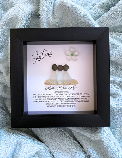 Set of 3 Framed Sea Glass Art Gifts for Sisters – Handmade & Personalized Sister Gift for all of my sisters Custom Gifts for Sisters